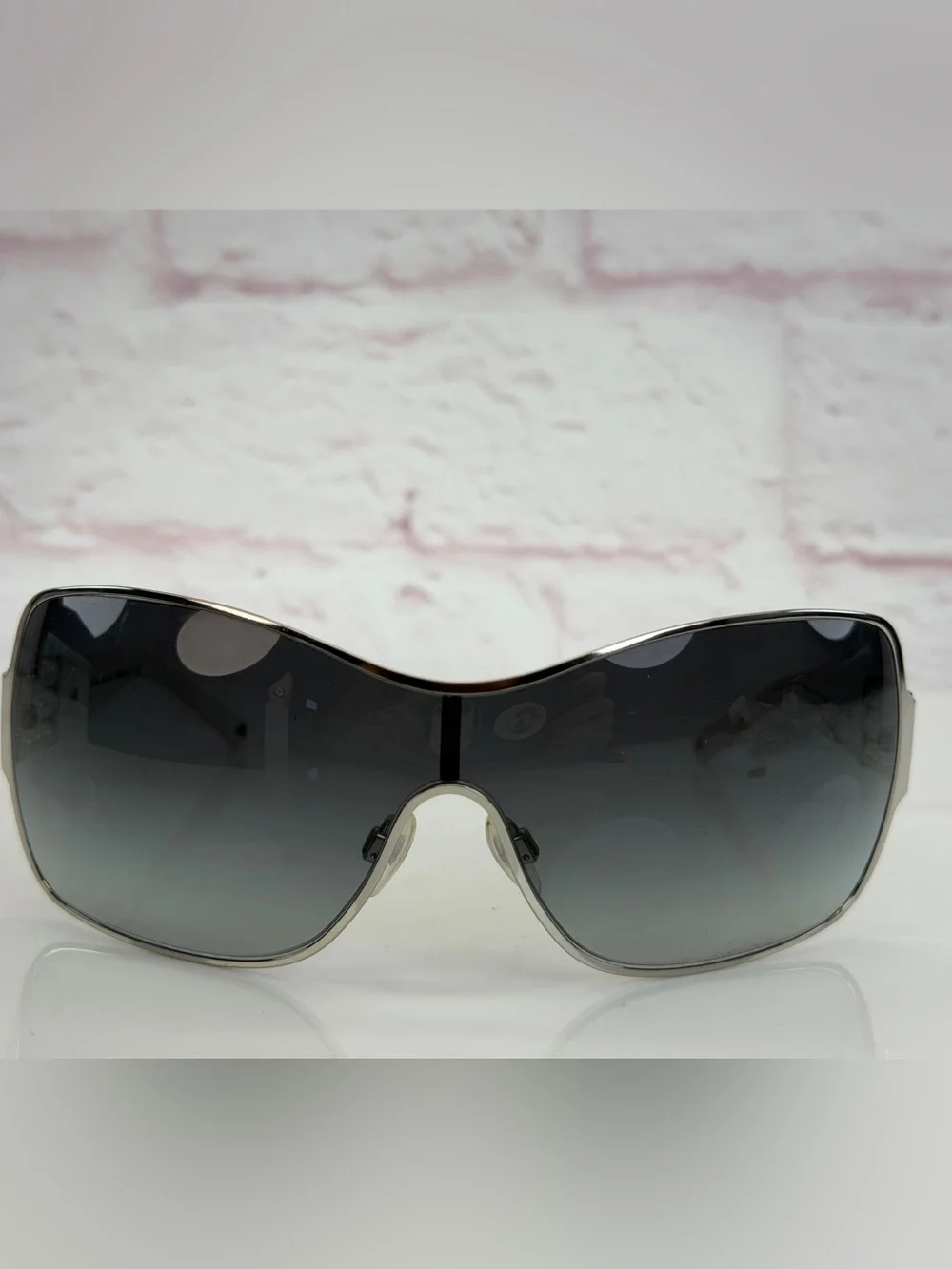 Y2K CHANEL White/Silver Frame Oversized Pearl Sunglasses-4177